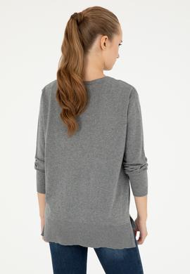 Kadın Gri Melanj Bisiklet Yaka Basic Kazak - 50293510026