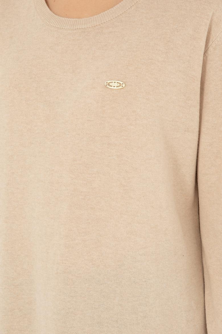 Kadın Kum Melanj Bisiklet Yaka Basic Kazak - 50293510046