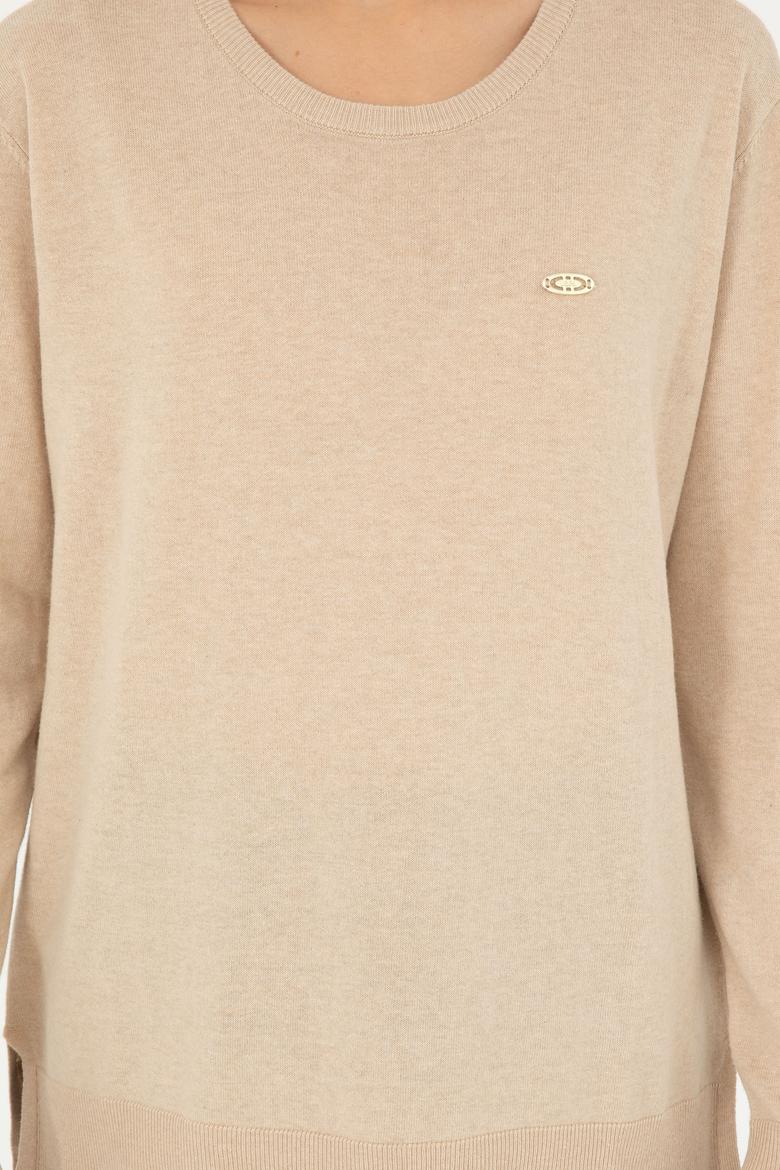 Kadın Kum Melanj Bisiklet Yaka Basic Kazak - 50293510046