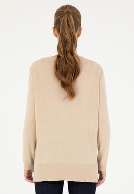 Kadın Kum Melanj Bisiklet Yaka Basic Kazak - 50293510046