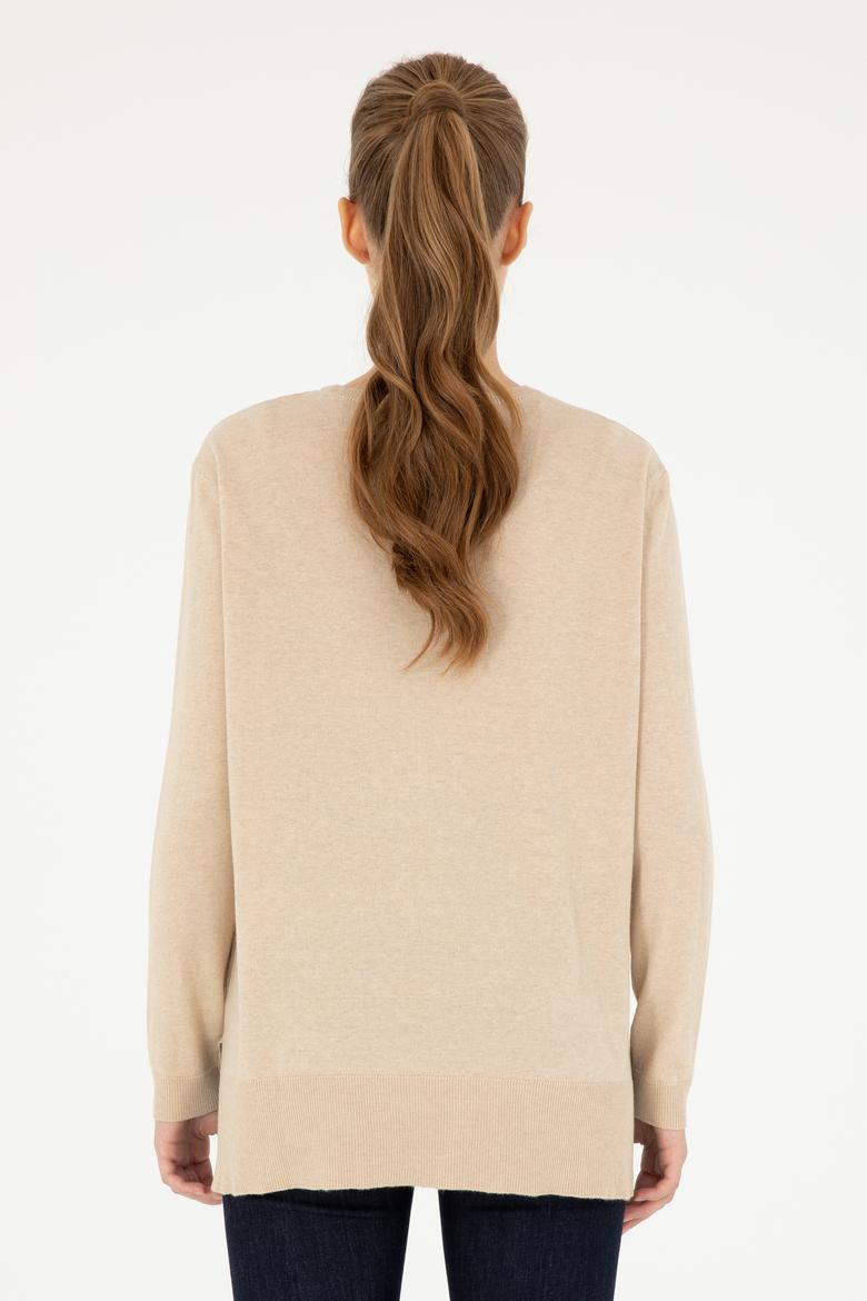 Kadın Kum Melanj Bisiklet Yaka Basic Kazak - 50293510046