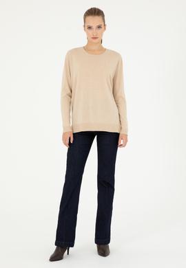 Kadın Kum Melanj Bisiklet Yaka Basic Kazak - 50293510046