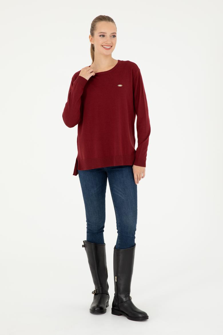 Kadın Bordo Bisiklet Yaka Basic Kazak - 50293510018