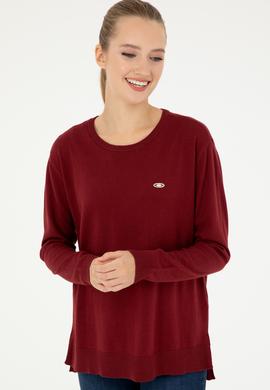 Kadın Bordo Bisiklet Yaka Basic Kazak - 50293510018