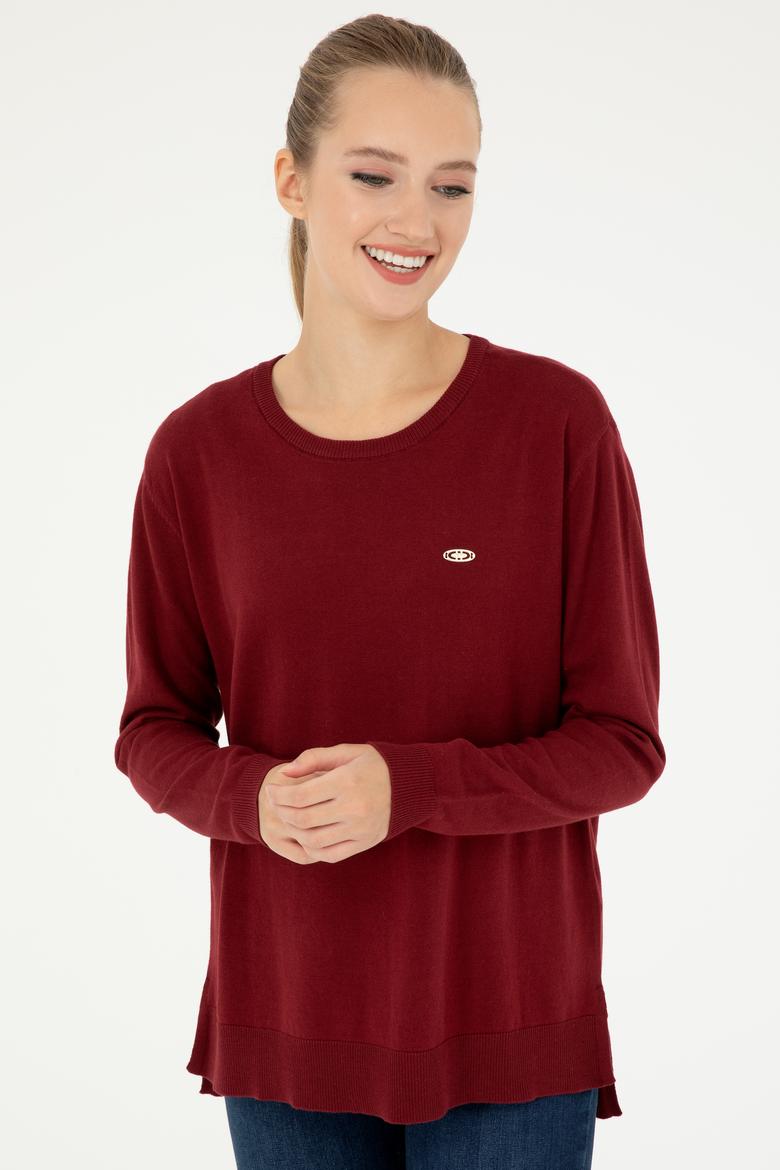 Kadın Bordo Bisiklet Yaka Basic Kazak - 50293510018