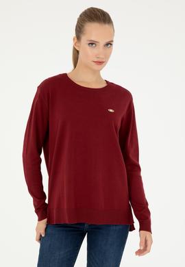 Kadın Bordo Bisiklet Yaka Basic Kazak - 50293510018