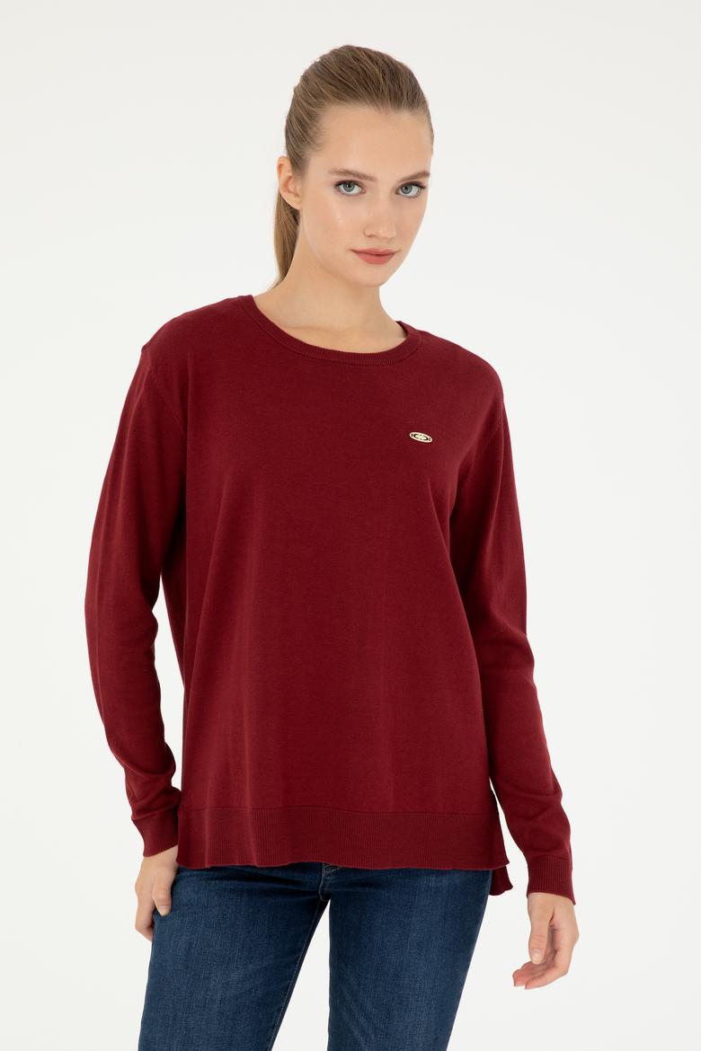 Kadın Bordo Bisiklet Yaka Basic Kazak