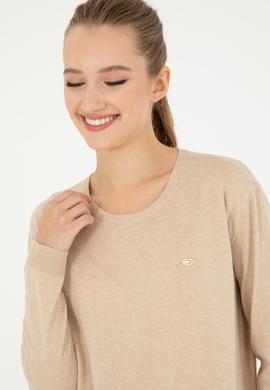 Kadın Kum Melanj Bisiklet Yaka Basic Kazak - 50293510046