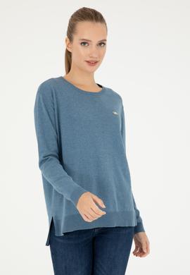 Kadın Mavi Bisiklet Yaka Basic Kazak - 50293510057