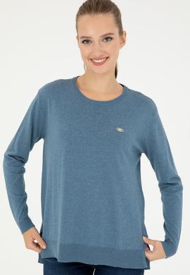 Kadın Mavi Bisiklet Yaka Basic Kazak - 50293510057