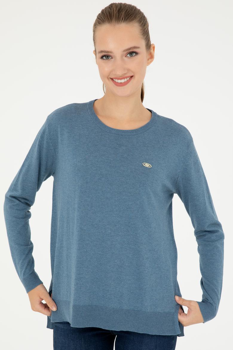 Kadın Mavi Bisiklet Yaka Basic Kazak - 50293510057