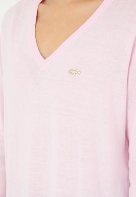 Kadın Pembe V Yaka Basic Kazak - 50293543048