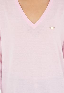 Kadın Pembe V Yaka Basic Kazak - 50293543048