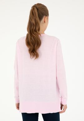 Kadın Pembe V Yaka Basic Kazak - 50293543048