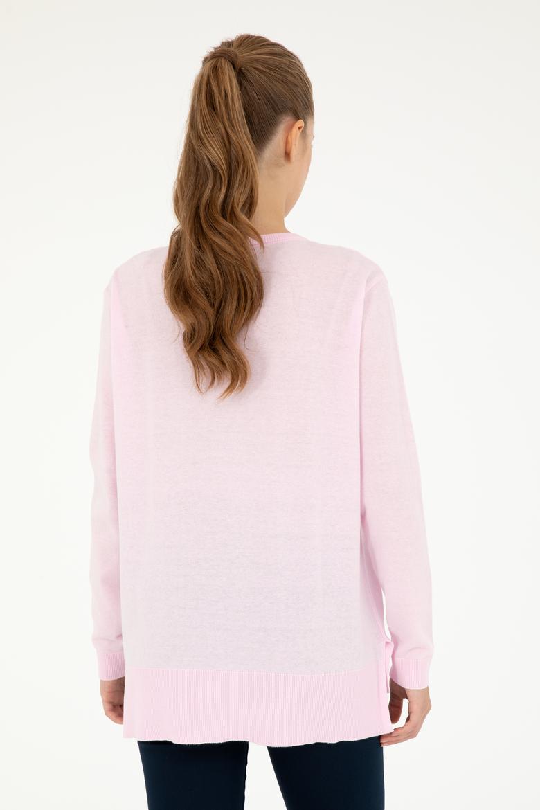 Kadın Pembe V Yaka Basic Kazak - 50293543048