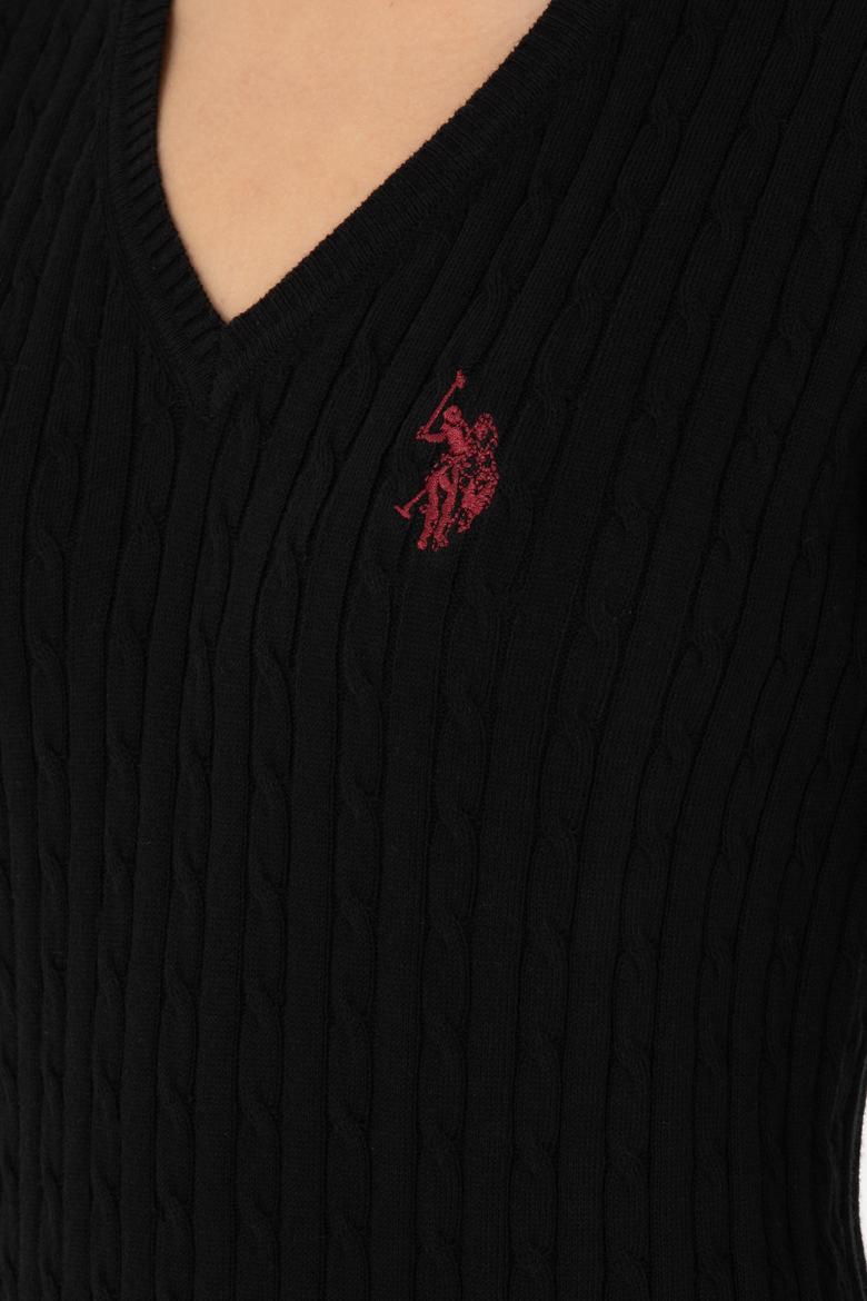 Kadın Siyah V Yaka Basic Kazak - 50293561047