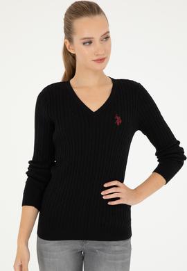 Kadın Siyah V Yaka Basic Kazak - 50293561047