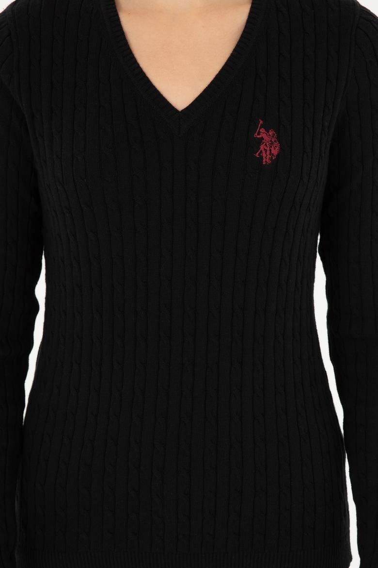 Kadın Siyah V Yaka Basic Kazak - 50293561047