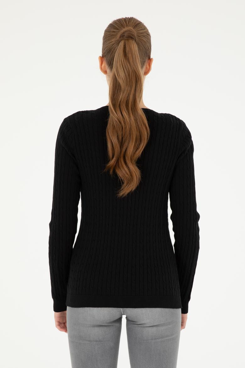 Kadın Siyah V Yaka Basic Kazak - 50293561047