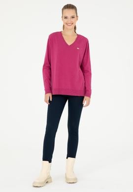 Kadın Fuşya V Yaka Basic Kazak - 50293543061