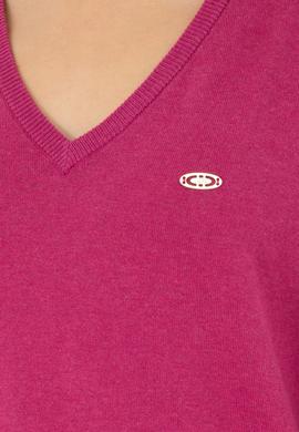 Kadın Fuşya V Yaka Basic Kazak - 50293543061