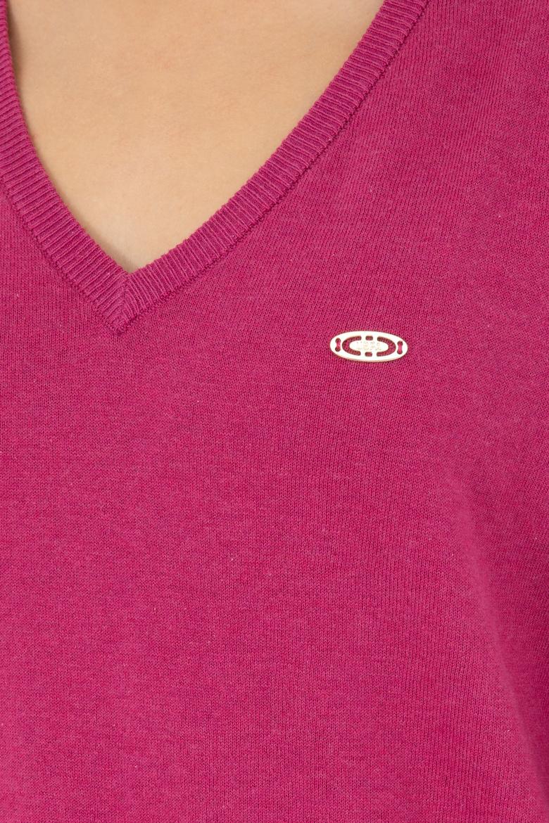 Kadın Fuşya V Yaka Basic Kazak - 50293543061