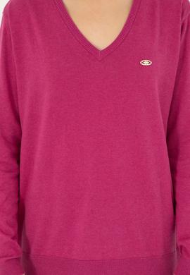 Kadın Fuşya V Yaka Basic Kazak - 50293543061