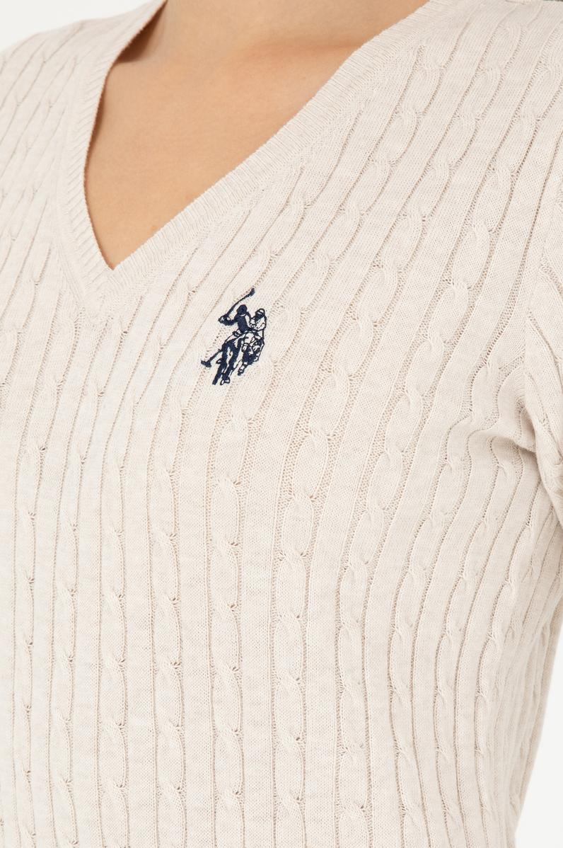 Kadın Krem Melanj V Yaka Basic Kazak