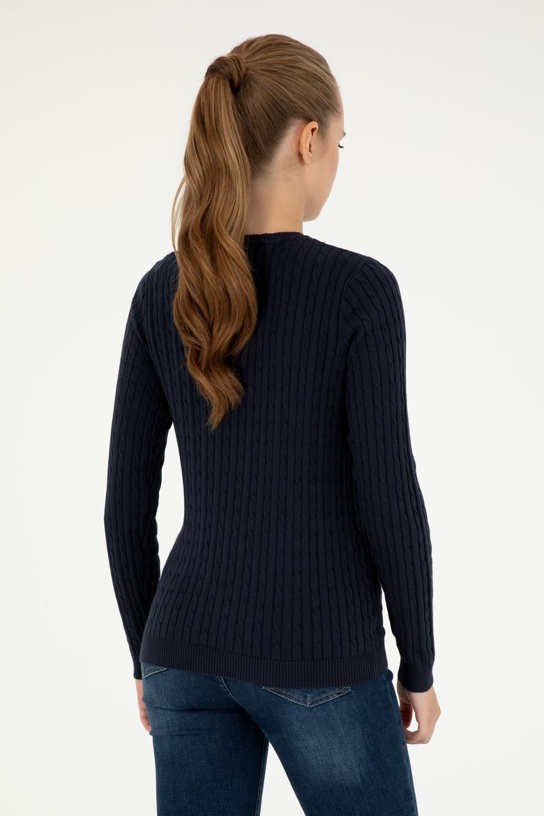 Kadın Lacivert V Yaka Basic Kazak - 50293561039