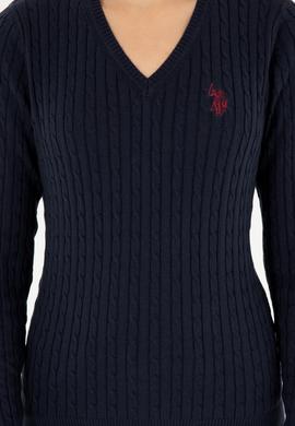 Kadın Lacivert V Yaka Basic Kazak - 50293561039