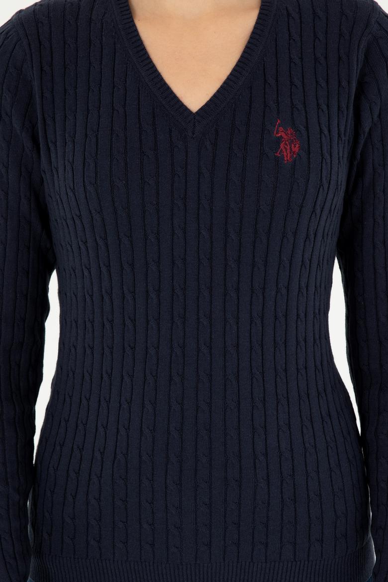 Kadın Lacivert V Yaka Basic Kazak - 50293561039