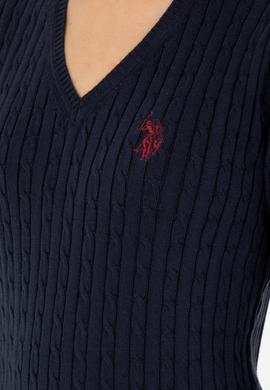 Kadın Lacivert V Yaka Basic Kazak - 50293561039