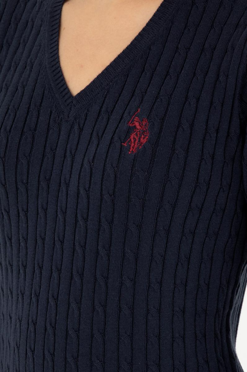 Kadın Lacivert V Yaka Basic Kazak