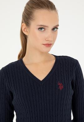 Kadın Lacivert V Yaka Basic Kazak - 50293561039