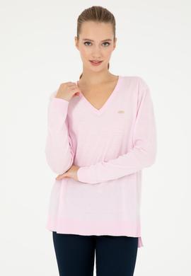 Kadın Pembe V Yaka Basic Kazak - 50293543048