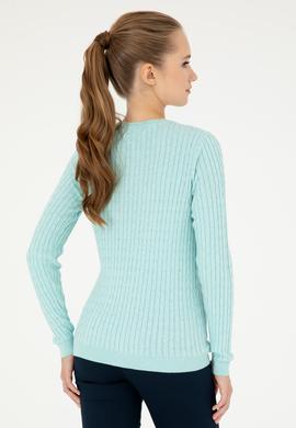 Kadın Su Yeşil V Yaka Basic Kazak - 50293561080