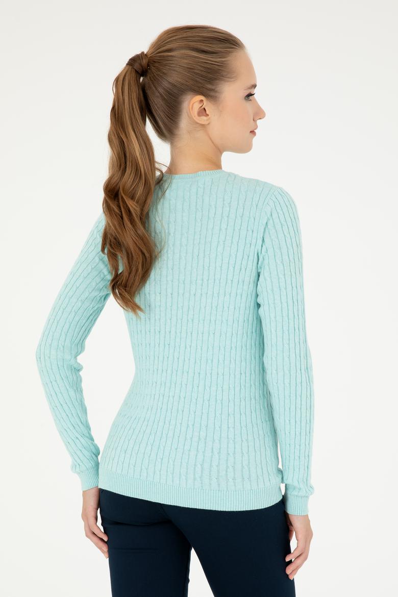 Kadın Su Yeşil V Yaka Basic Kazak - 50293561080