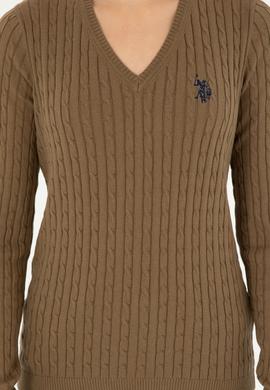 Kadın Koyu Haki V Yaka Basic Kazak - 50293561077