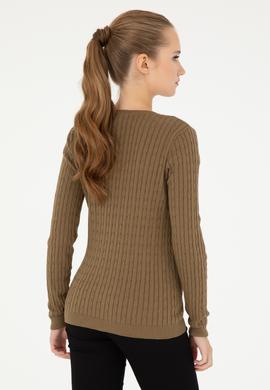 Kadın Koyu Haki V Yaka Basic Kazak - 50293561077