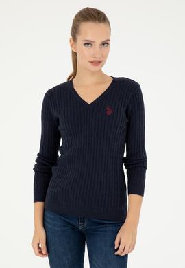 Kadın Lacivert V Yaka Basic Kazak - 50293561039