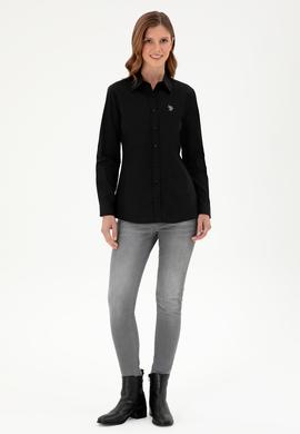 Kadın Siyah Uzun Kollu Basic Gömlek - 50295640030