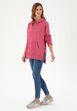 Kadın Pembe Kapüşonlu Sweatshirt - 50296944008