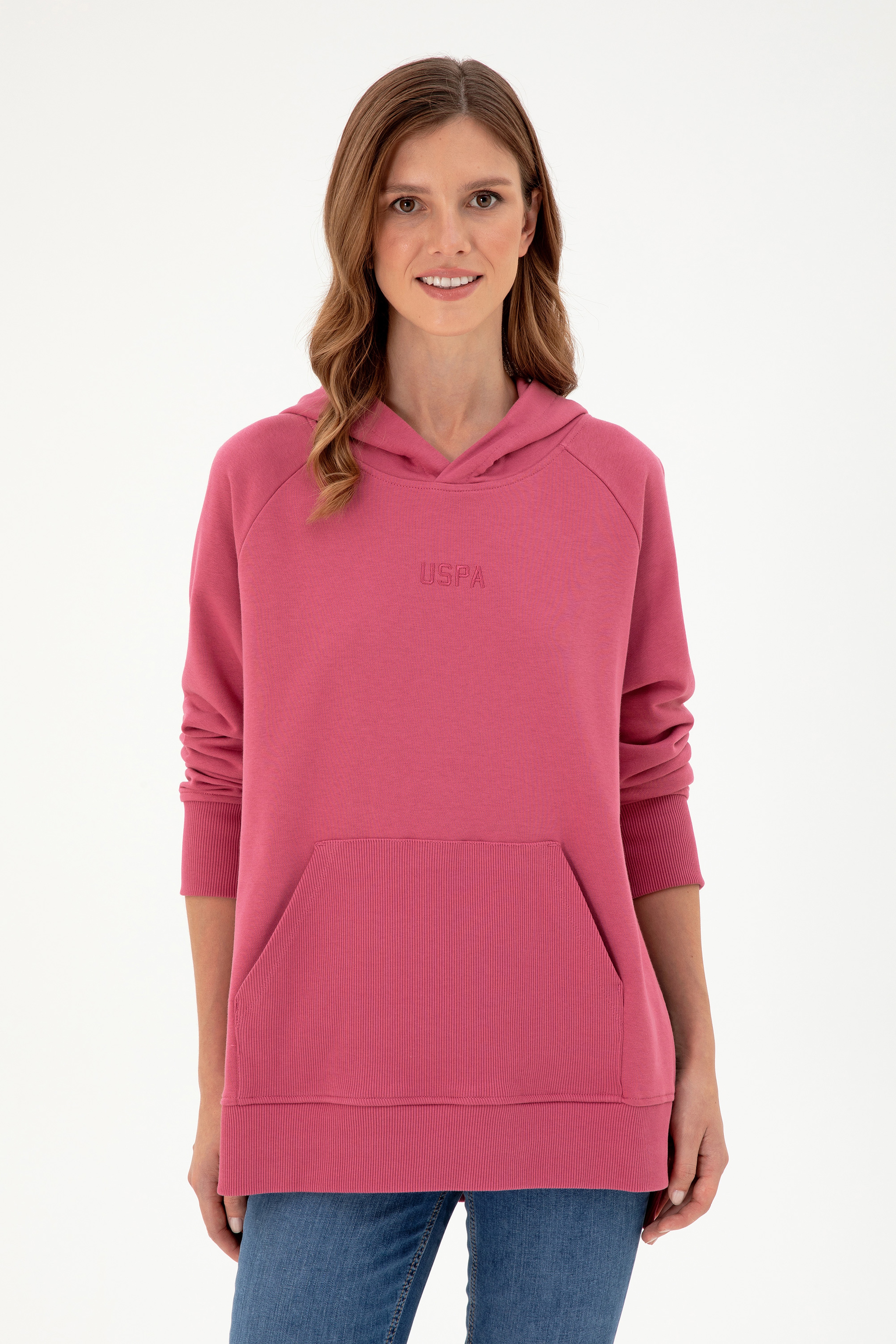 Kadın Pembe Kapüşonlu Sweatshirt - Image 3