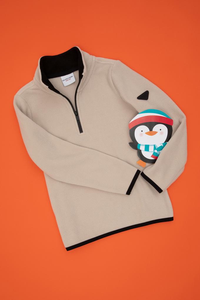 Erkek Çocuk Yarım Fermuarlı Taş Polar Sweatshirt