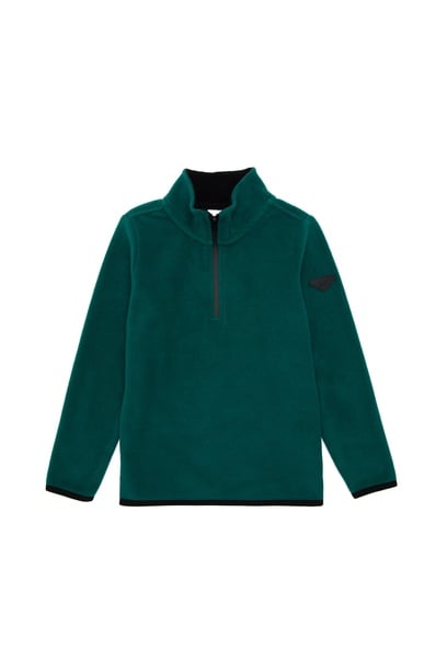 Erkek Çocuk Yarım Fermuarlı Koyu Yeşil Polar Sweatshirt