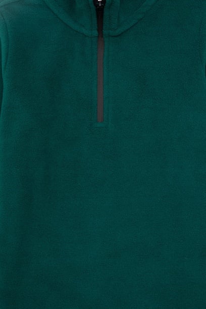 Erkek Çocuk Yarım Fermuarlı Koyu Yeşil Polar Sweatshirt