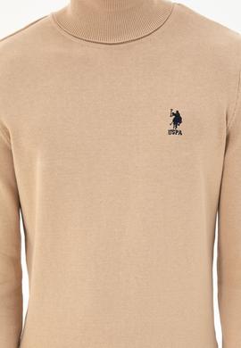 Erkek Slim Fit Boğazlı Yaka Kum Melanj Basic Kazak - 50293523001