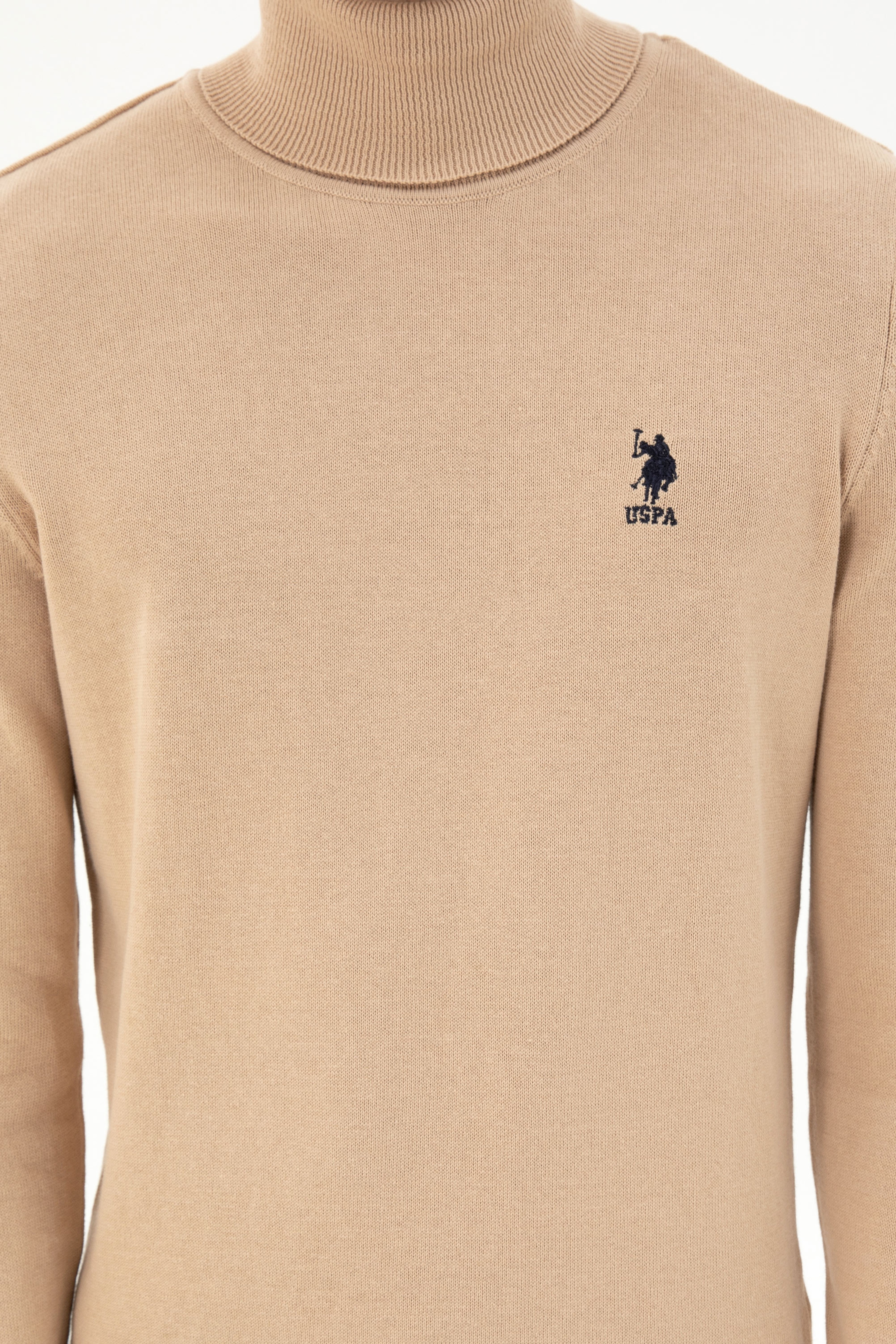 Erkek Slim Fit Boğazlı Yaka Kum Melanj Basic Kazak - Image 6