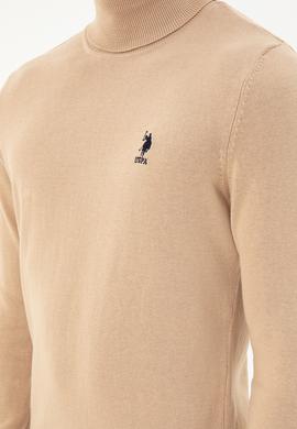 Erkek Slim Fit Boğazlı Yaka Kum Melanj Basic Kazak - 50293523001