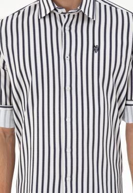 Erkek Lacivert Çizgili Beyaz Gömlek - 50296599007